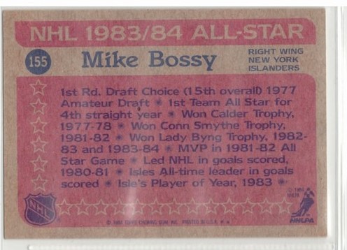 1984-85 Topps #155 Mike Bossy AS - zadná strana