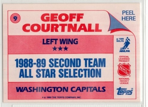 1989-90 Topps Sticker Inserts #9 Geoff Courtnall DP - zadná strana