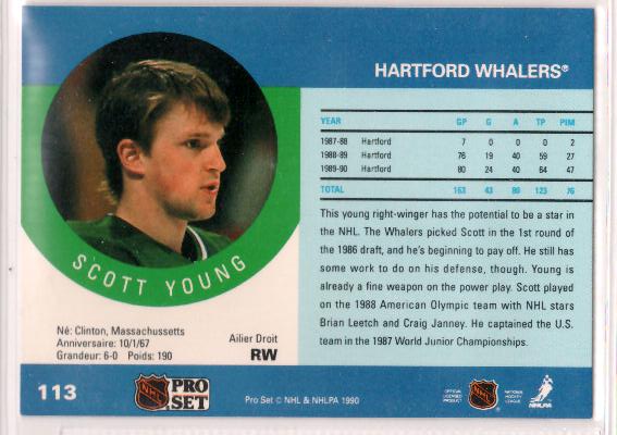 1990-91 Pro Set #113 Scott Young - zadná strana