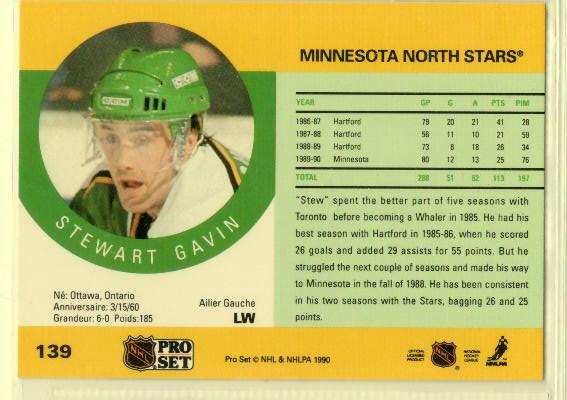 1990-91 Pro Set #139 Stewart Gavin - zadná strana