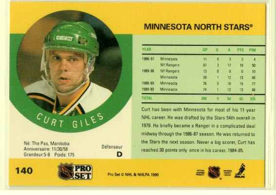 1990-91 Pro Set #140 Curt Giles - zadná strana