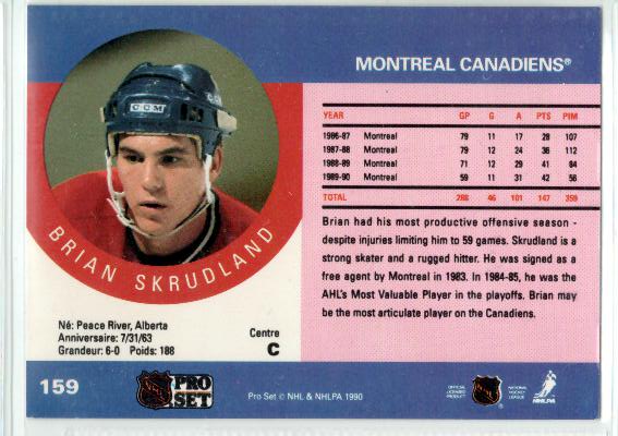 1990-91 Pro Set #159 Brian Skrudland - zadná strana