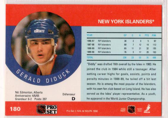 1990-91 Pro Set #180 Gerald Diduck - zadná strana