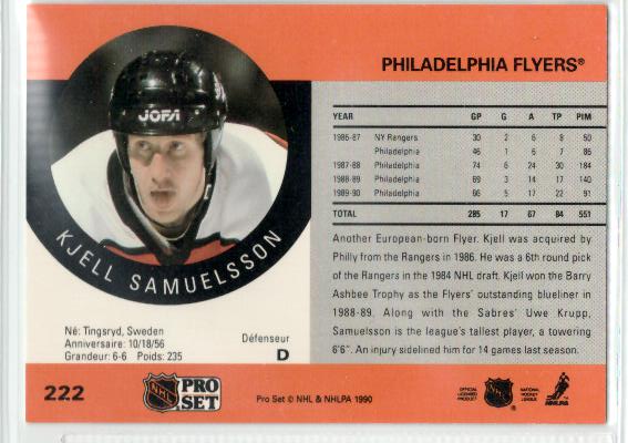 1990-91 Pro Set #222 Kjell Samuelsson - zadná strana