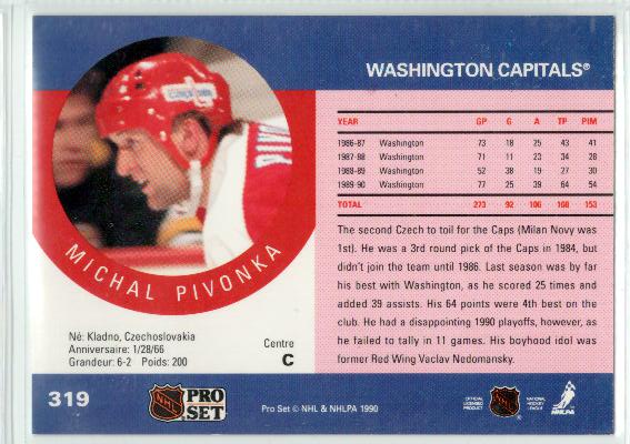 1990-91 Pro Set #319 Michal Pivonka RC - zadná strana
