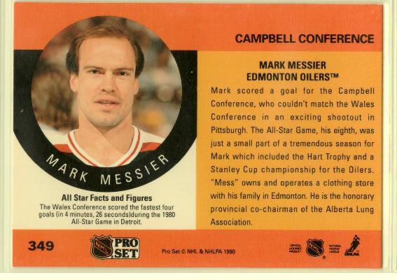 1990-91 Pro Set #349 Mark Messier AS - zadná strana