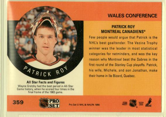 1990-91 Pro Set #359 Patrick Roy AS - zadná strana