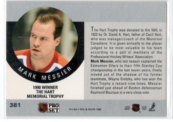 1990-91 Pro Set #381 Mark Messier Hart - zadná strana