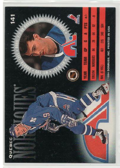 1994-95 Donruss #141 Joe Sakic - zadná strana