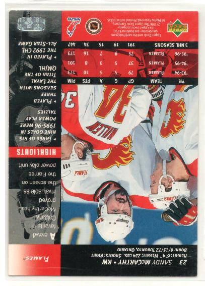 1996-97 Upper Deck #23 Sandy McCarthy - zadná strana
