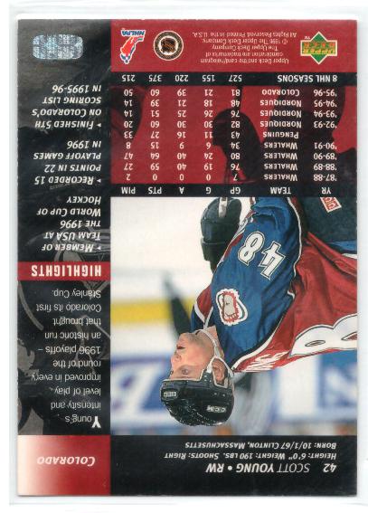 1996-97 Upper Deck #42 Scott Young - zadná strana