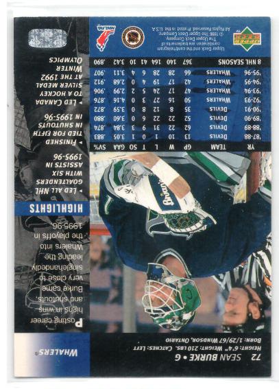 1996-97 Upper Deck #72 Sean Burke - zadná strana