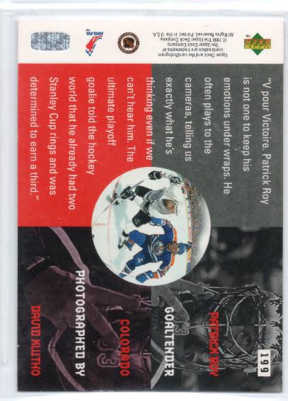 1996-97 Upper Deck #199 Patrick Roy TTG - zadná strana