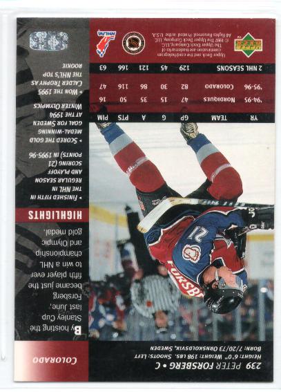 1996-97 Upper Deck #239 Peter Forsberg - zadná strana
