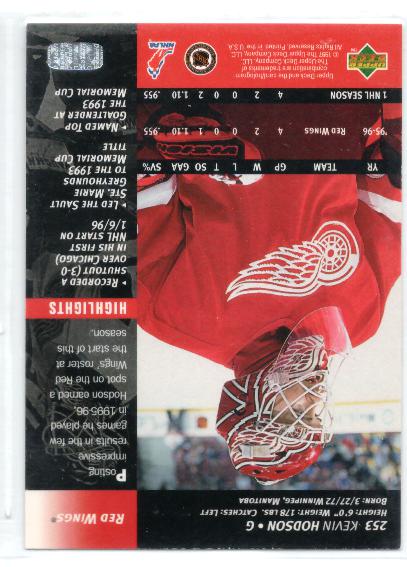 1996-97 Upper Deck #253 Kevin Hodson RC - zadná strana