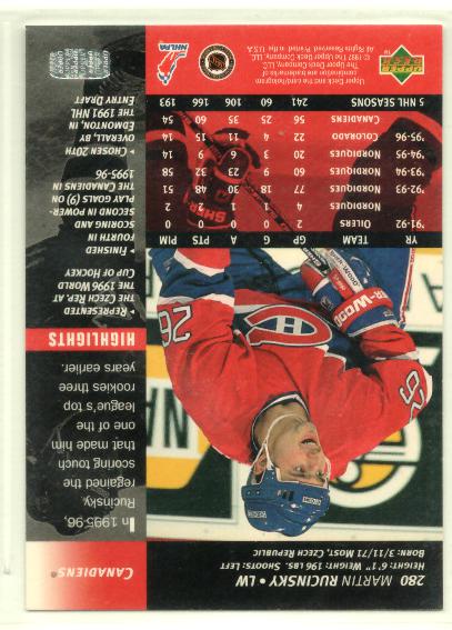 1996-97 Upper Deck #280 Martin Rucinsky - zadná strana