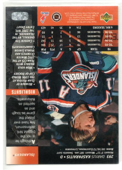 1996-97 Upper Deck #293 Darius Kasparaitis - zadná strana