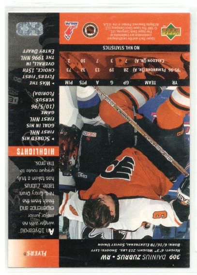 1996-97 Upper Deck #309 Dainius Zubrus RC - zadná strana