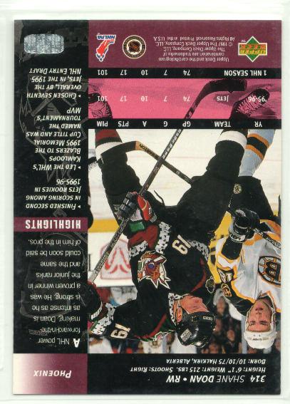 1996-97 Upper Deck #314 Shane Doan - zadná strana
